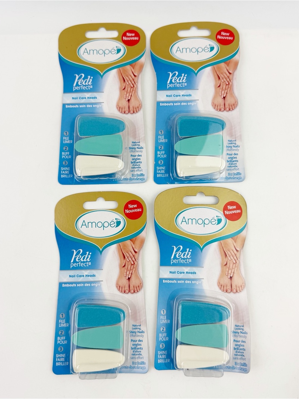 Amope Pedi Perfect Nail Care Heads File Buff Shine Replacement Refills 4 Pk New